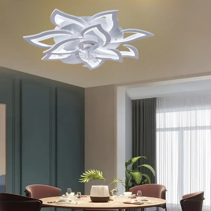 Lampa sufitowa LED Duża Kwiat Lotosu z wiatrakiem biała z trybem zimowym
