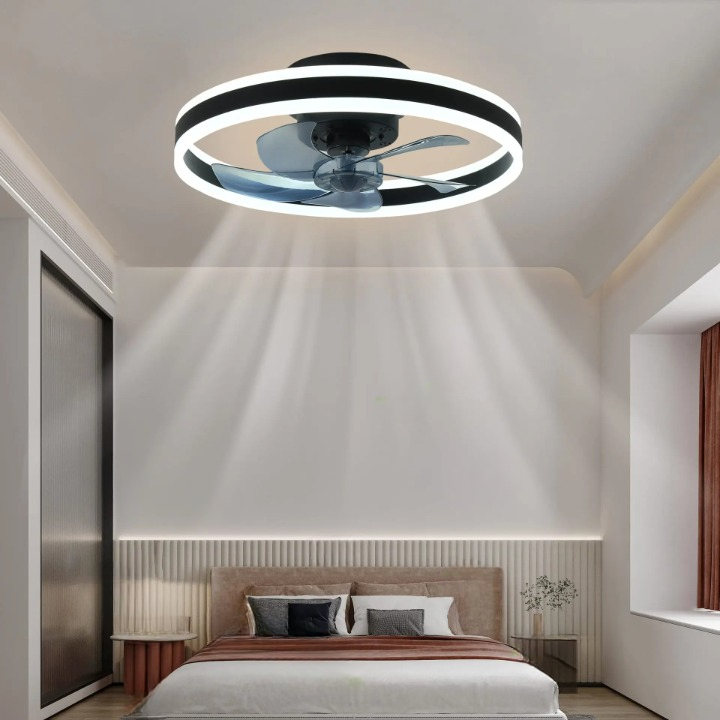 Plafon sufitowy LED z wentylatorem czarny nowoczesny 50cm 60W