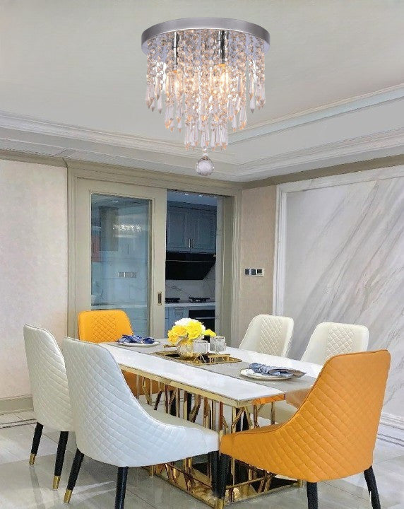 Elegancka lampa sufitowa z kryształkami i chromowaną podstawą 3×G9