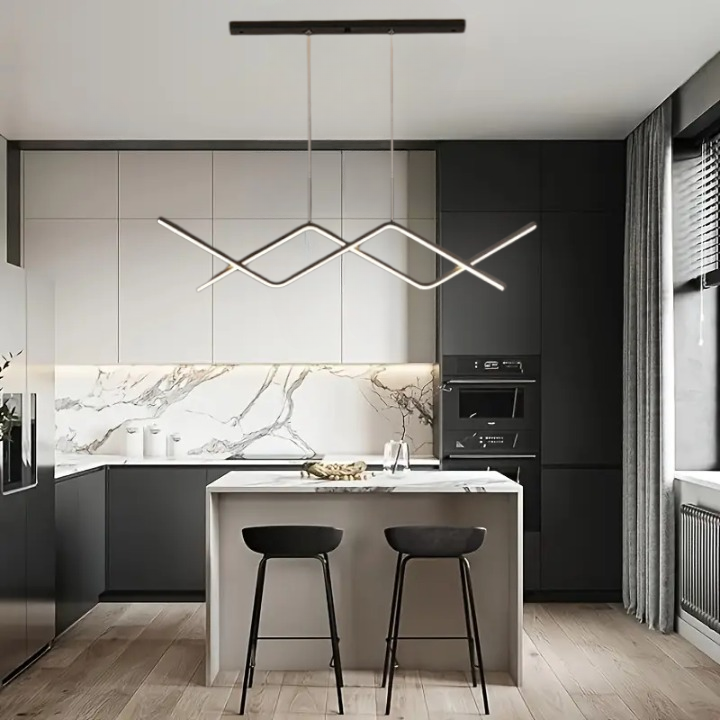 Wisząca Lampa LED Sufitowa Czarna Aga |wyspa|pilot|Nowoczesna|3 barwy|