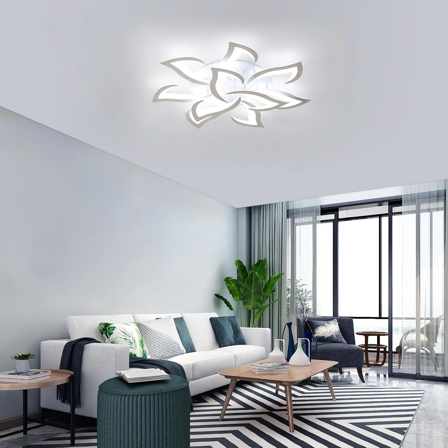 Lampa Led sufitowa10 płatków Biała w kształcie Kwiatu Lotosu zimny biały