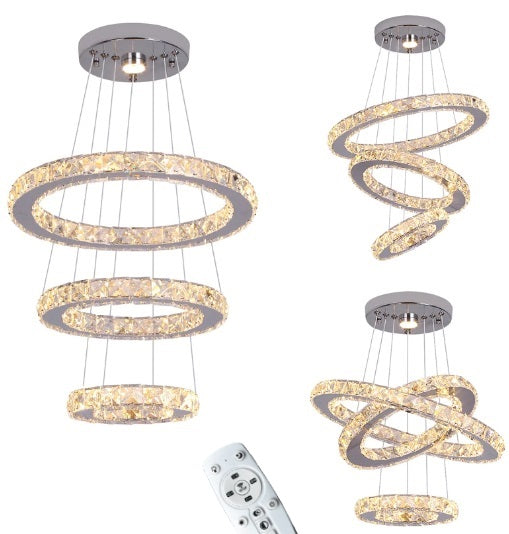 Lampa LED Sufitowa Crystal Rings 3 Srebrna, Pilot, Regulacja światła