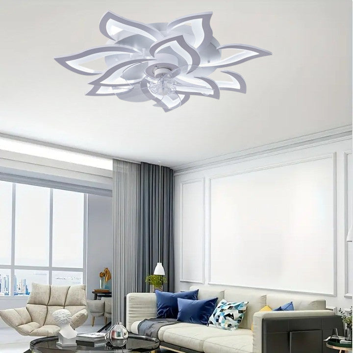 Lampa sufitowa LED Duża Kwiat Lotosu z wiatrakiem biała z trybem zimowym