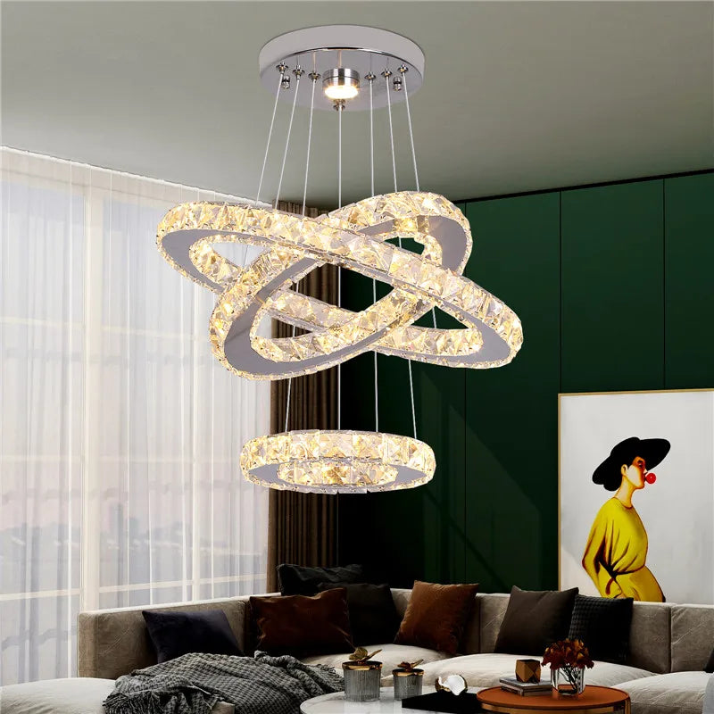 Lampa LED Sufitowa Crystal Rings 3 Srebrna, Pilot, Regulacja światła