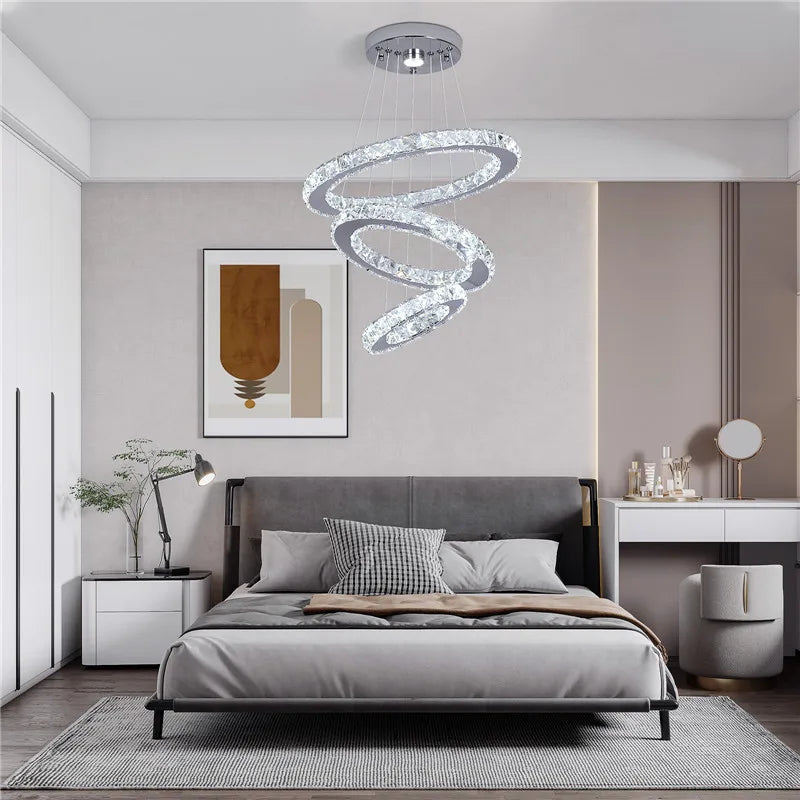 Lampa LED Sufitowa Crystal Rings 3 Srebrna, Pilot, Regulacja światła