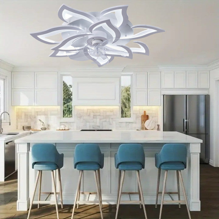 Lampa sufitowa LED Duża Kwiat Lotosu z wiatrakiem biała z trybem zimowym