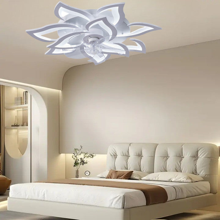 Lampa sufitowa LED Duża Kwiat Lotosu z wiatrakiem biała z trybem zimowym