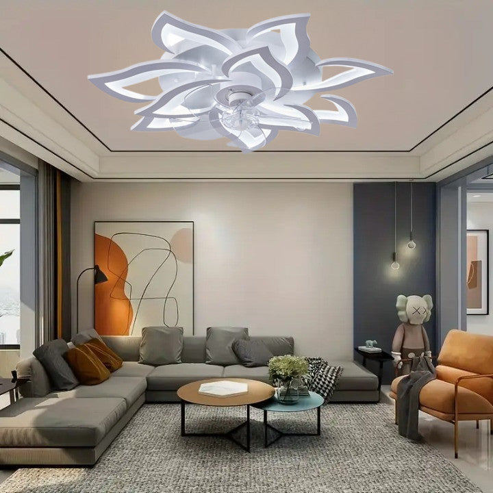 Lampa sufitowa LED Duża Kwiat Lotosu z wiatrakiem biała z trybem zimowym