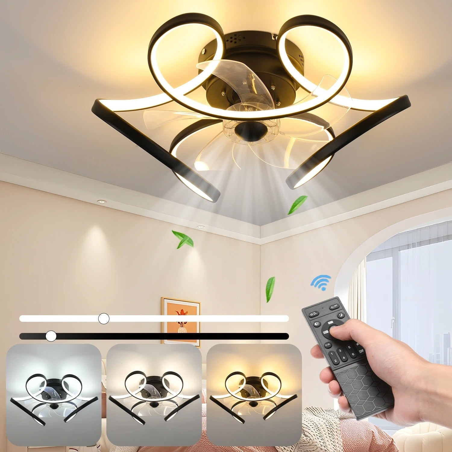 Plafon sufitowy LED z wentylatorem Gracja - nowoczesny 50cm 47W Czarna