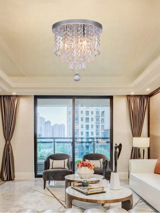 Elegancka lampa sufitowa z kryształkami i chromowaną podstawą 3×G9