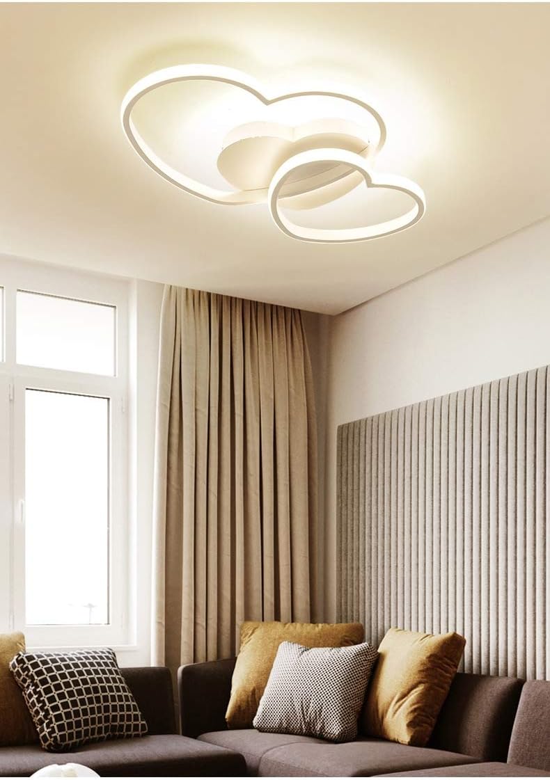 Biała Lampa Sufitowa LED w Kształcie Serca Oliwka 48W z Pilotem - Pokój Dziecięcy