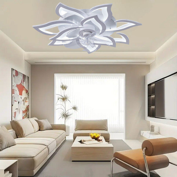 Lampa sufitowa LED Duża Kwiat Lotosu z wiatrakiem biała z trybem zimowym