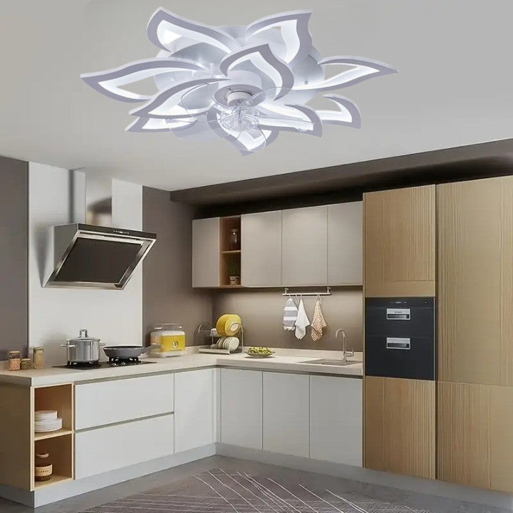 Lampa sufitowa LED Duża Kwiat Lotosu z wiatrakiem biała z trybem zimowym