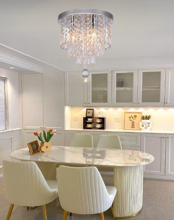 Elegancka lampa sufitowa z kryształkami i chromowaną podstawą 3×G9