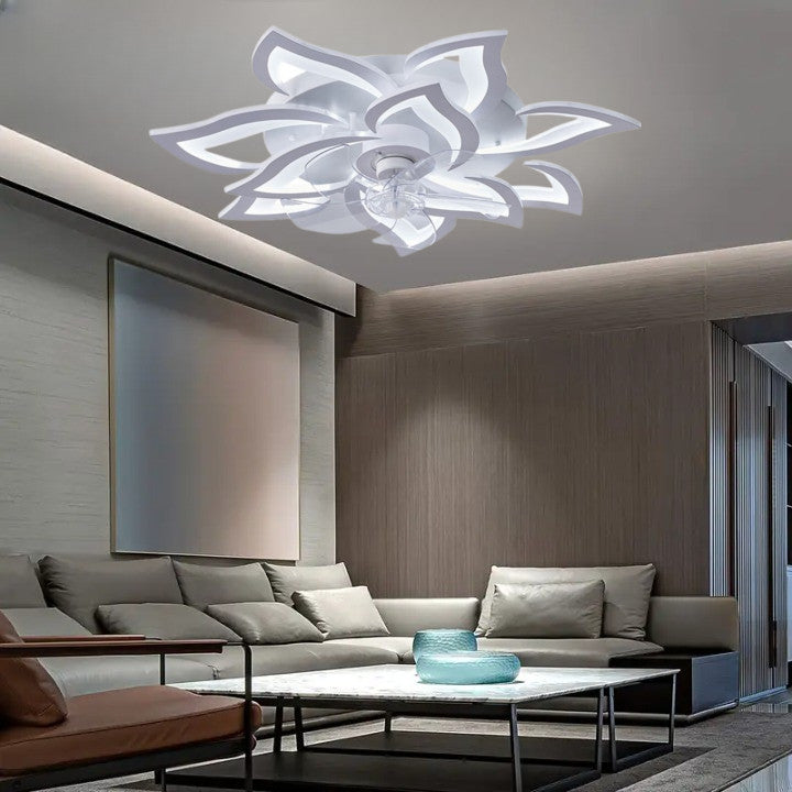 Lampa sufitowa LED Duża Kwiat Lotosu z wiatrakiem biała z trybem zimowym