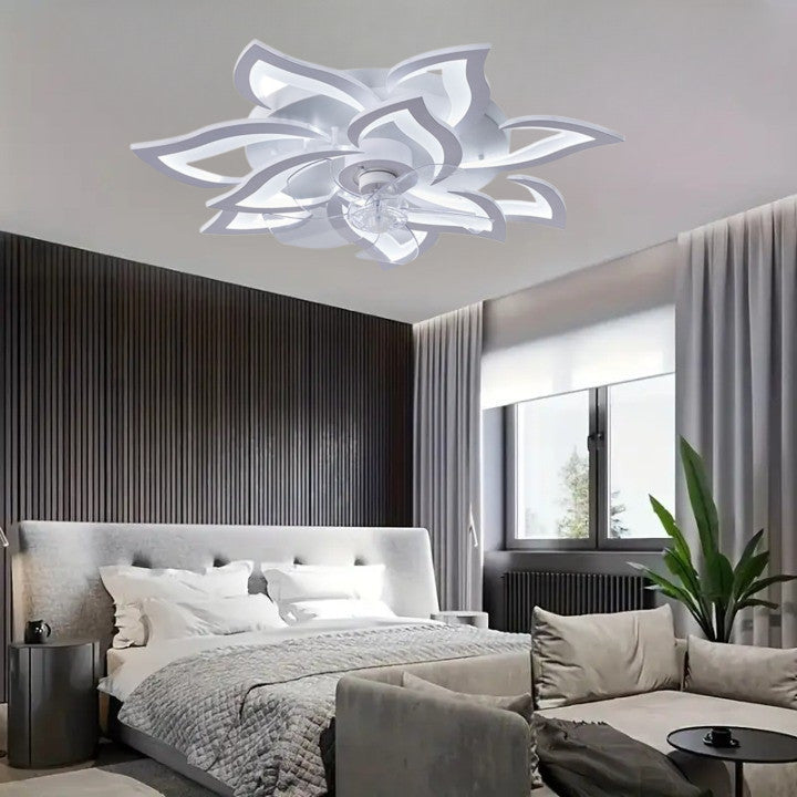 Lampa sufitowa LED Duża Kwiat Lotosu z wiatrakiem biała z trybem zimowym