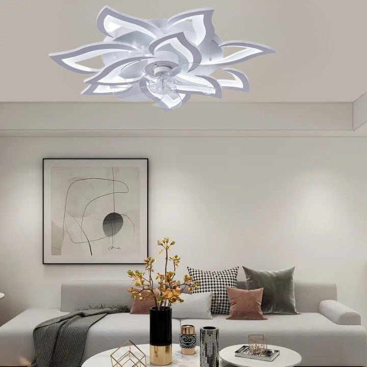 Lampa sufitowa LED Duża Kwiat Lotosu z wiatrakiem biała z trybem zimowym