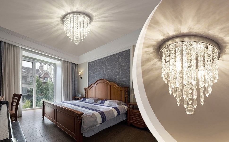 Elegancka lampa sufitowa z kryształkami i chromowaną podstawą 3×G9