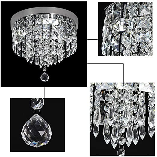 Elegancka lampa sufitowa z kryształkami i chromowaną podstawą 3×G9