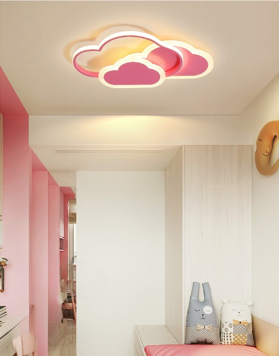 Różowa Lampa Sufitowa LED w Kształcie Chmurki Oliwka 40W z Pilotem - Pokój Dziecięcy