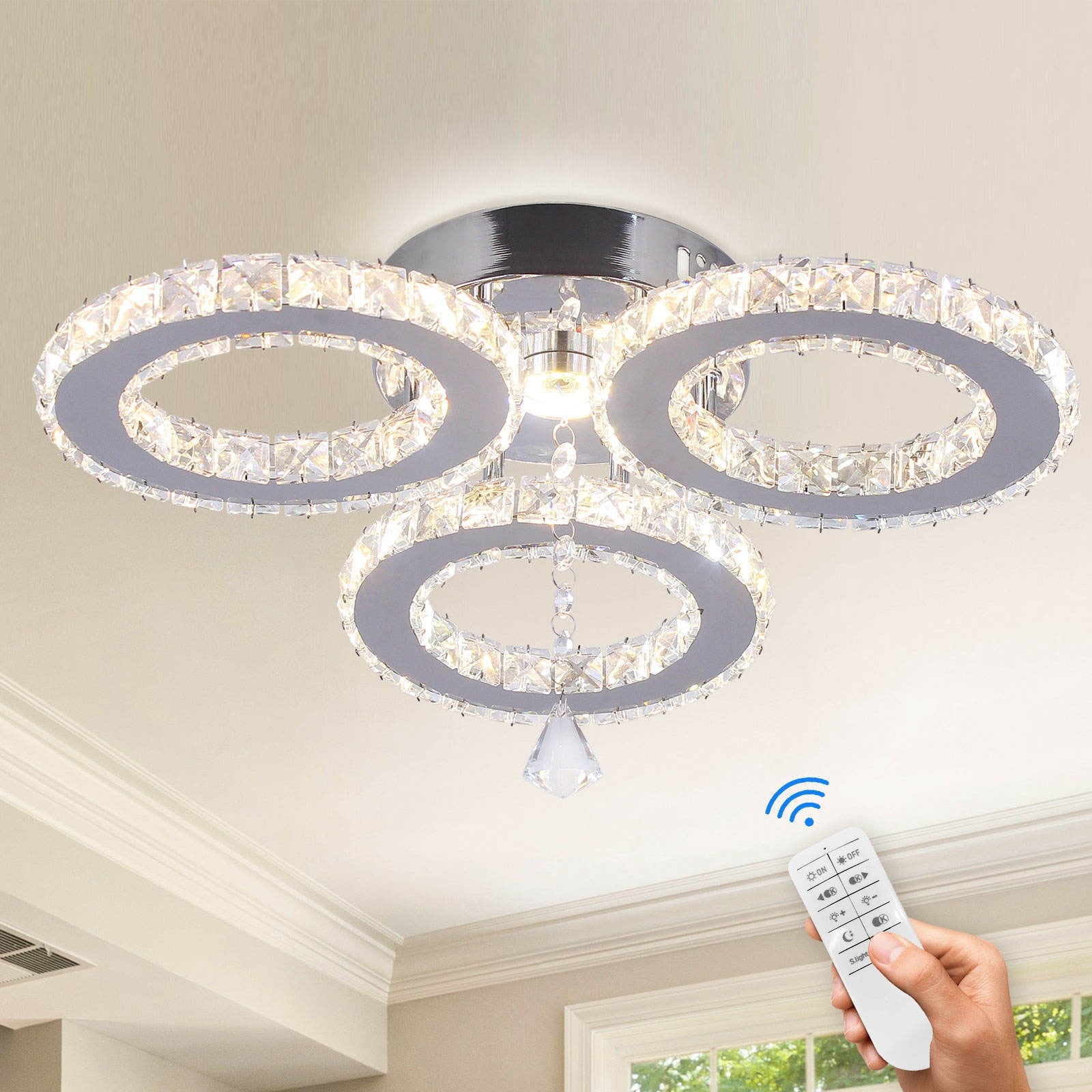 Lampa LED Sufitowa Galaxy 3 |Barwa zmienna |Pilot |kryształ| Plafon Led|