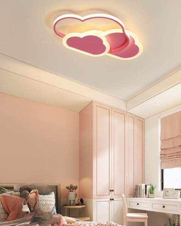 Różowa Lampa Sufitowa LED w Kształcie Chmurki Oliwka 40W z Pilotem - Pokój Dziecięcy