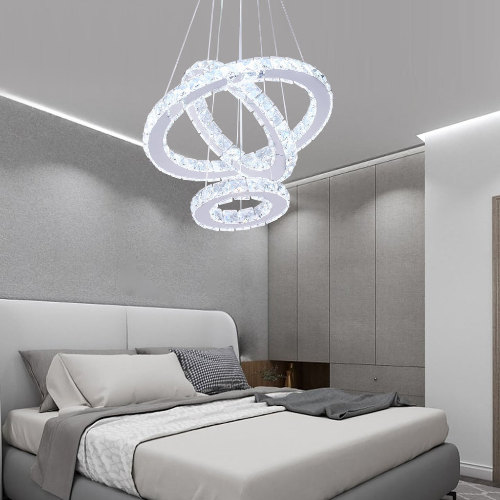 Lampa LED Sufitowa Crystal Rings 3 Srebrna, Pilot, Regulacja światła