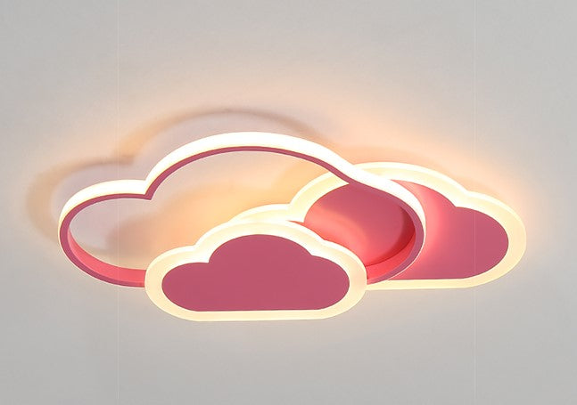 Różowa Lampa Sufitowa LED w Kształcie Chmurki Oliwka 40W z Pilotem - Pokój Dziecięcy