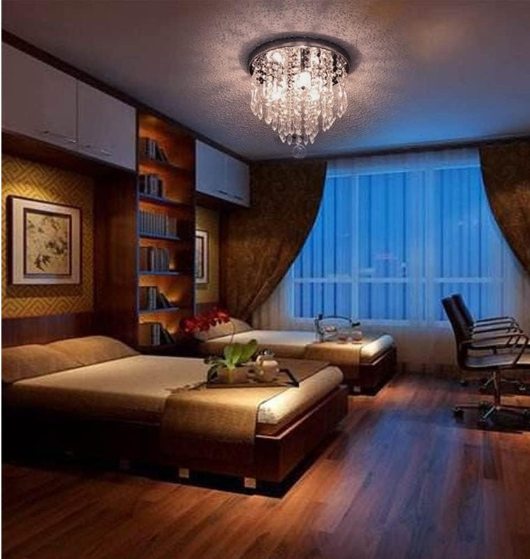 Elegancka lampa sufitowa z kryształkami i chromowaną podstawą 3×G9