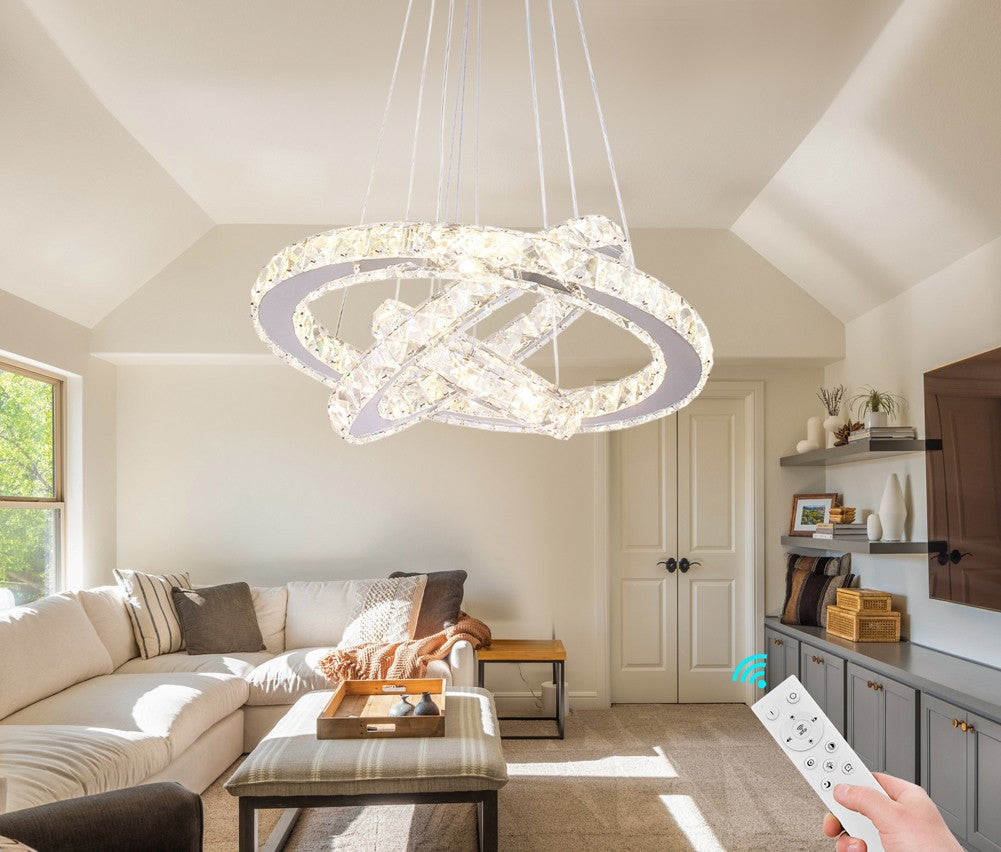 Lampa LED Sufitowa Crystal Rings 3 Srebrna, Pilot, Regulacja światła