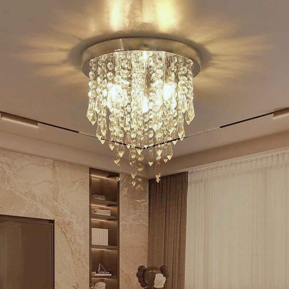 Elegancka lampa sufitowa z kryształkami i chromowaną podstawą 3×G9
