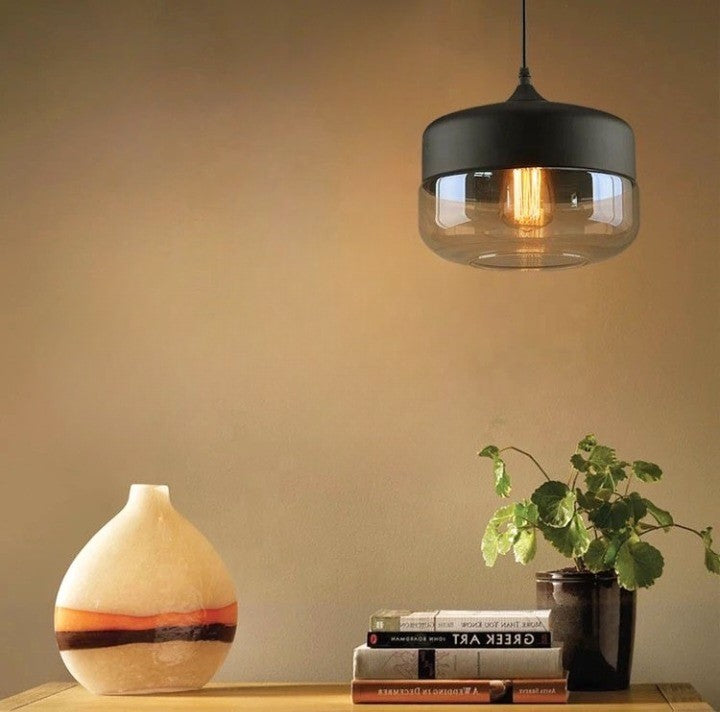 Lampa Sufitowa Industrialna Retro Glassey|E27| Czarna|Klasyczna|25cm