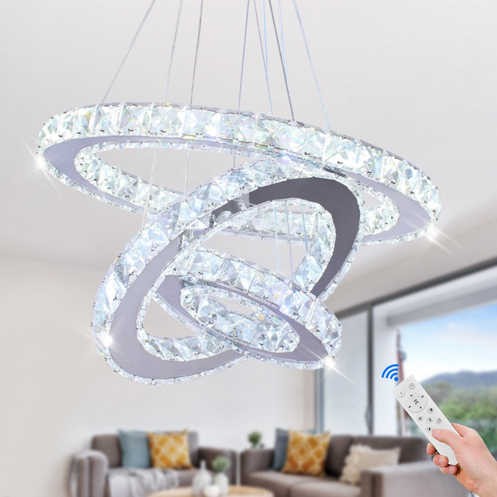 Lampa LED Sufitowa Crystal Rings 3 Srebrna, Pilot, Regulacja światła