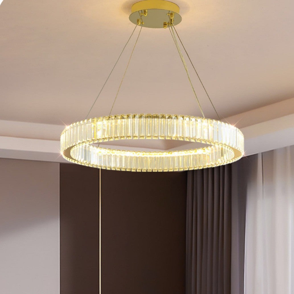 Lampa LED Sufitowa kryształ okrągła 80cm Pilot Regulacja światła Tryb Noc