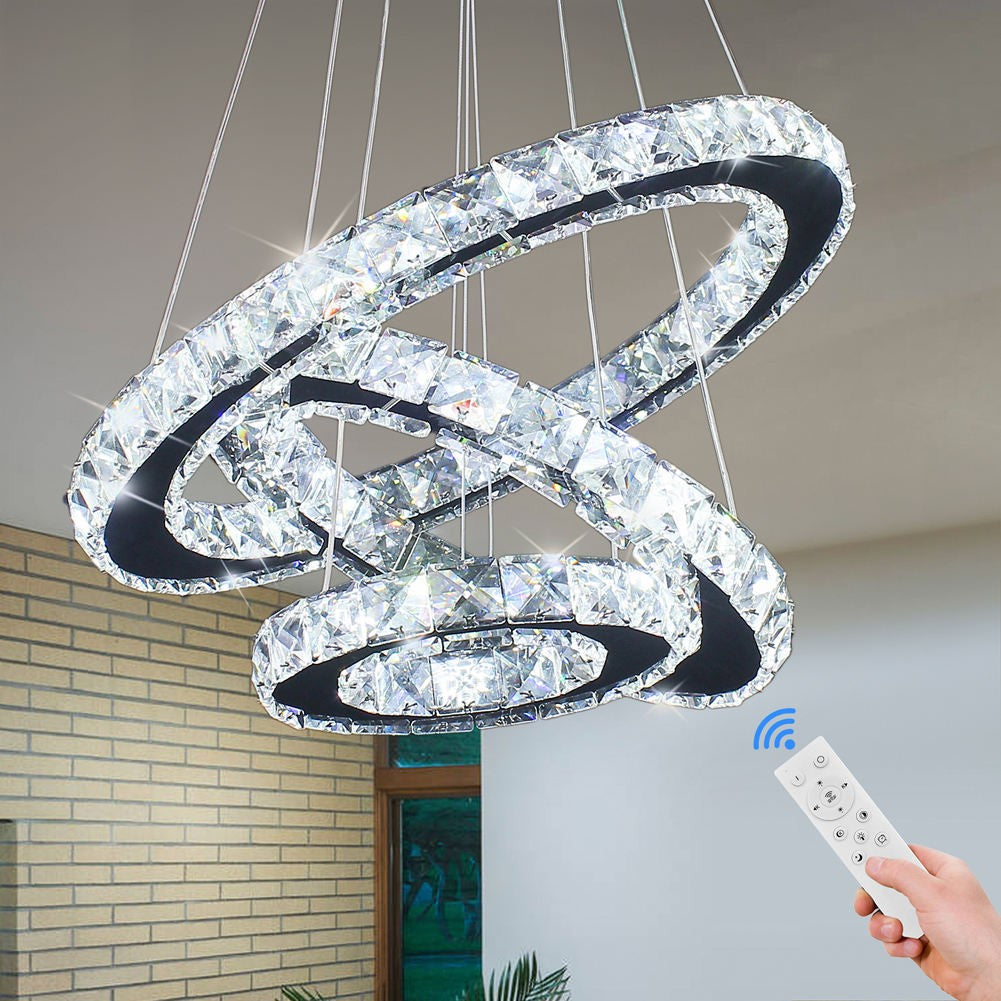 Lampa LED Sufitowa Crystal Rings 3 Srebrna, Pilot, Regulacja światła