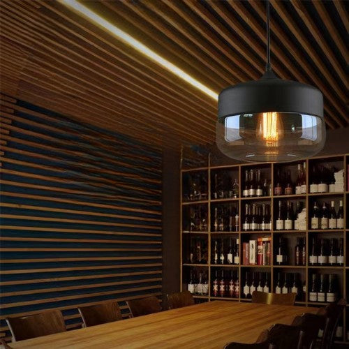 Lampa Sufitowa Industrialna Retro Glassey|E27| Czarna|Klasyczna|25cm