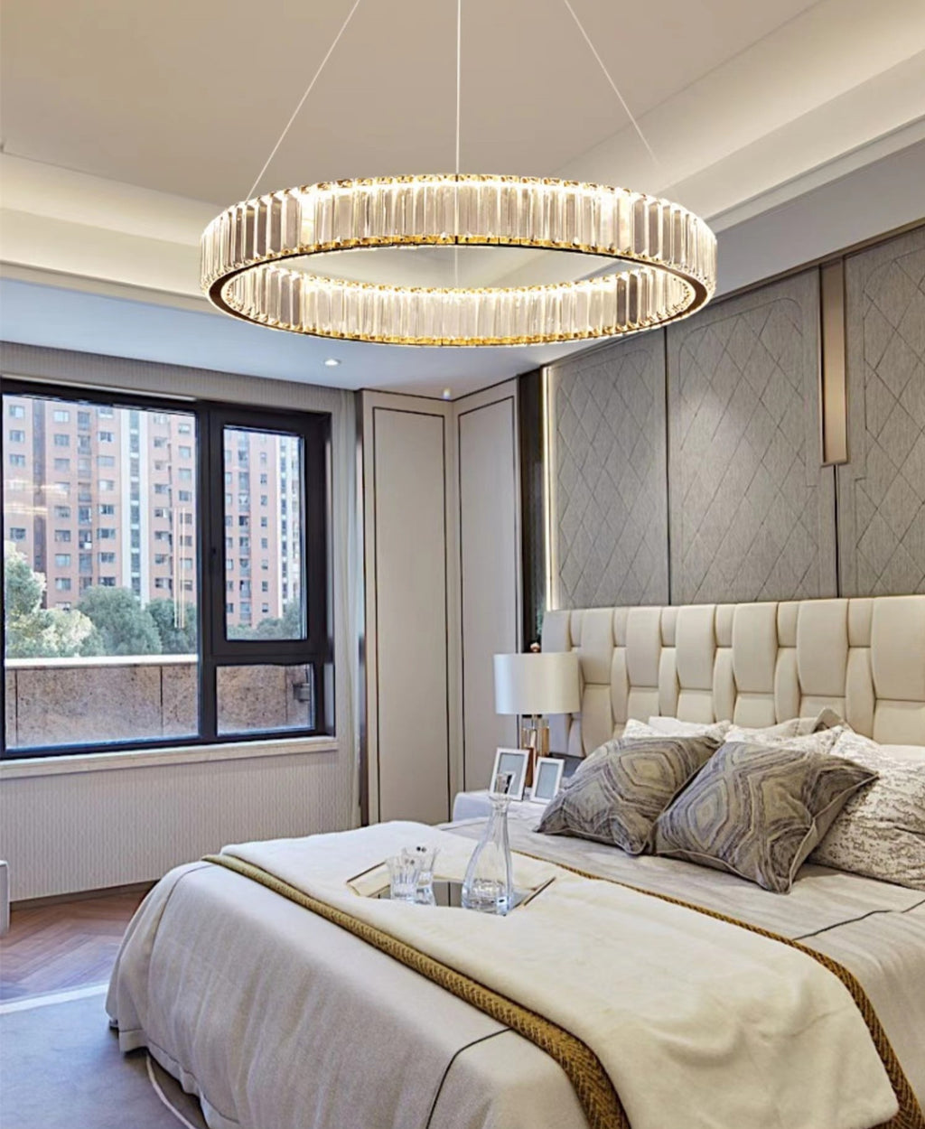 Lampa LED Sufitowa kryształ okrągła 80cm Pilot Regulacja światła Tryb Noc