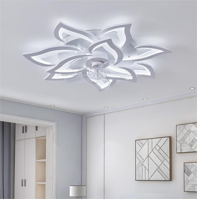Lampa sufitowa LED Duża Kwiat Lotosu z wiatrakiem biała z trybem zimowym