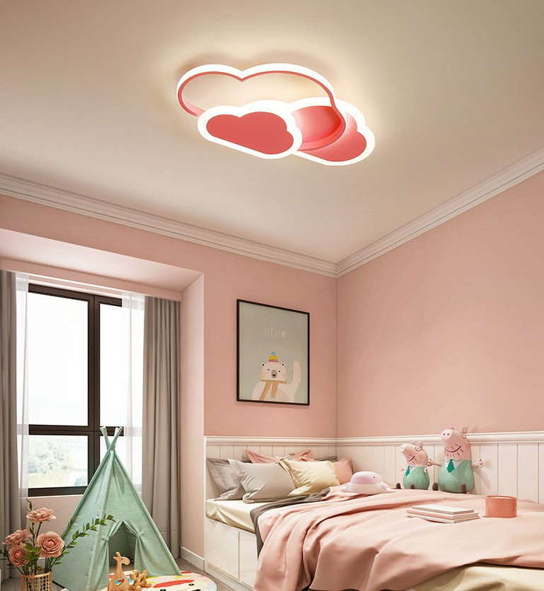 Różowa Lampa Sufitowa LED w Kształcie Chmurki Oliwka 40W z Pilotem - Pokój Dziecięcy