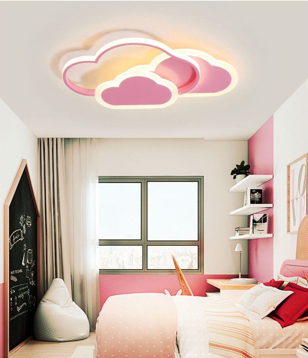 Różowa Lampa Sufitowa LED w Kształcie Chmurki Oliwka 40W z Pilotem - Pokój Dziecięcy