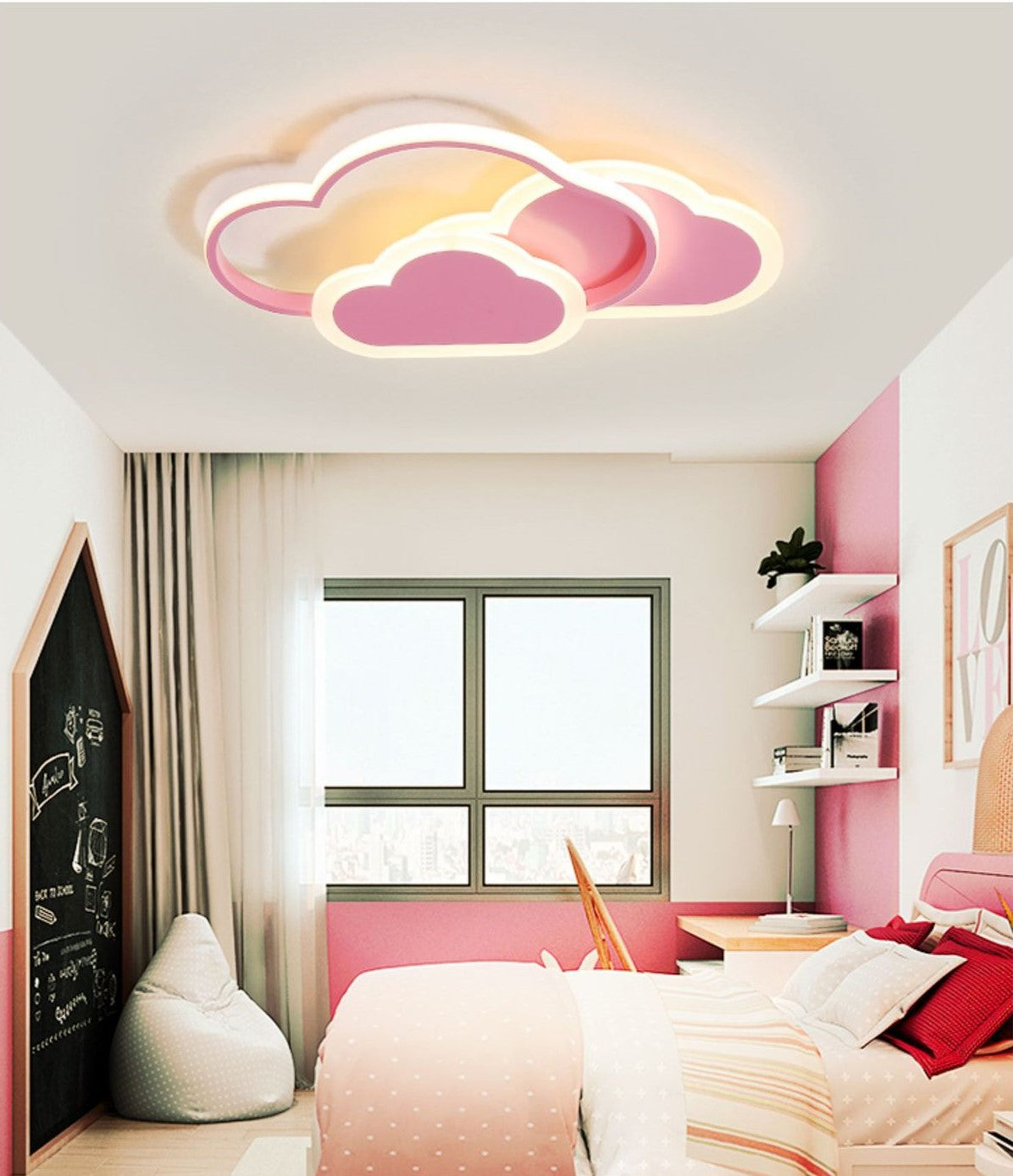 Różowa Lampa Sufitowa LED w Kształcie Chmurki Oliwka 40W z Pilotem - Pokój Dziecięcy
