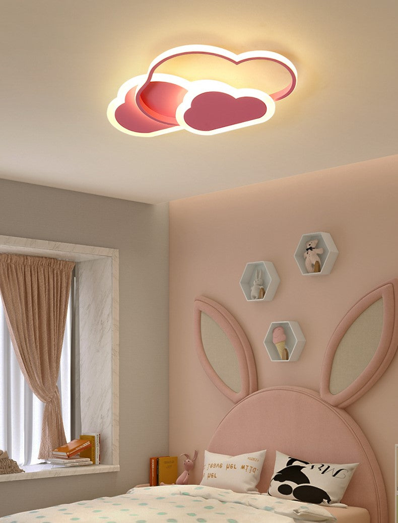 Różowa Lampa Sufitowa LED w Kształcie Chmurki Oliwka 40W z Pilotem - Pokój Dziecięcy
