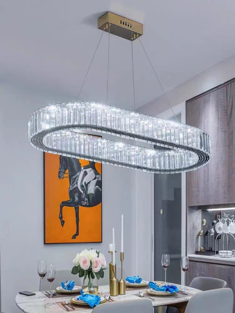 Lampa LED Sufitowa Glamour Crystal Złota 80cm owalna 80W kryształ