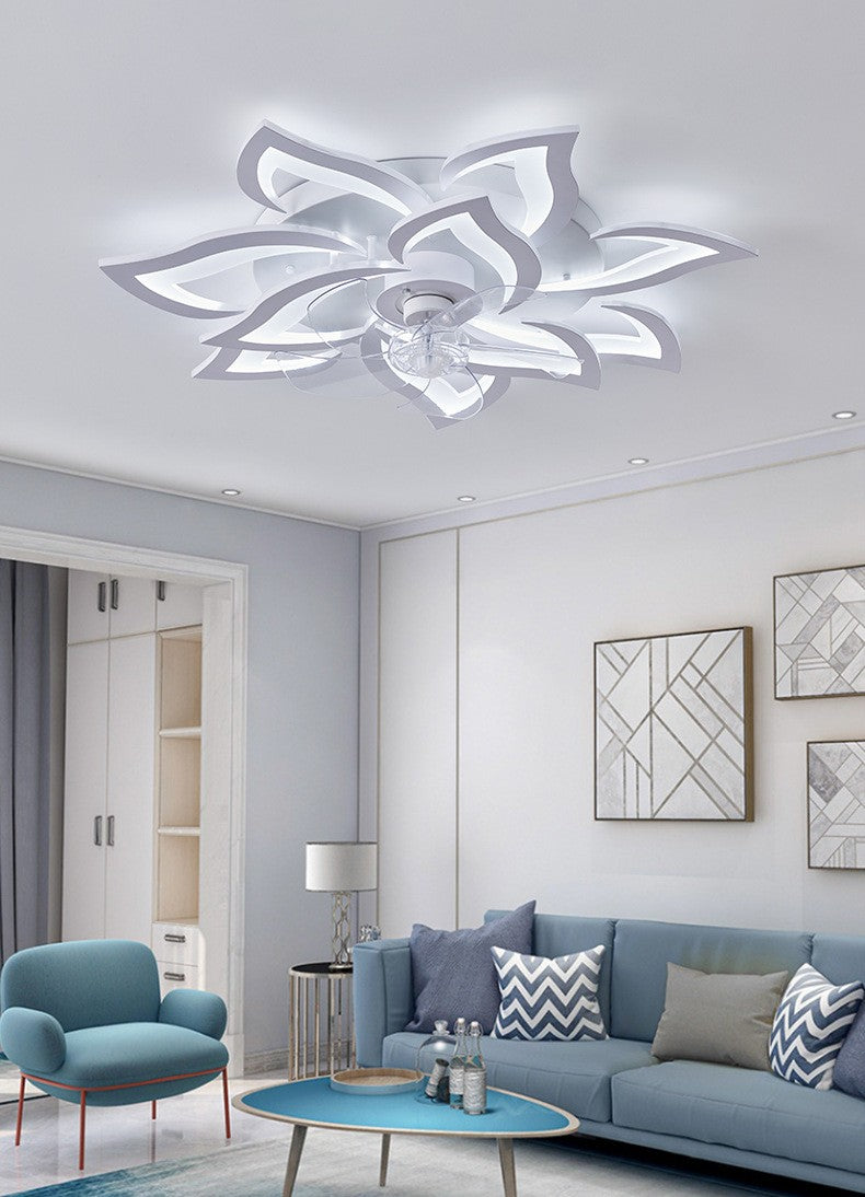 Lampa sufitowa LED Duża Kwiat Lotosu z wiatrakiem biała z trybem zimowym