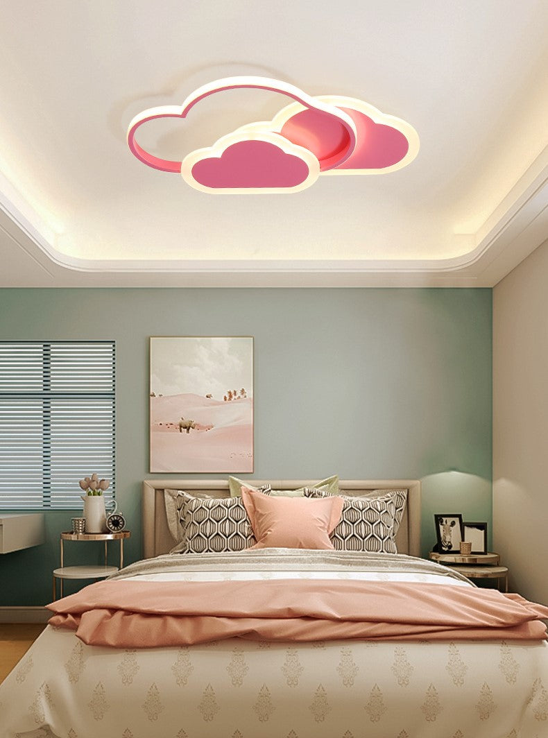 Różowa Lampa Sufitowa LED w Kształcie Chmurki Oliwka 40W z Pilotem - Pokój Dziecięcy