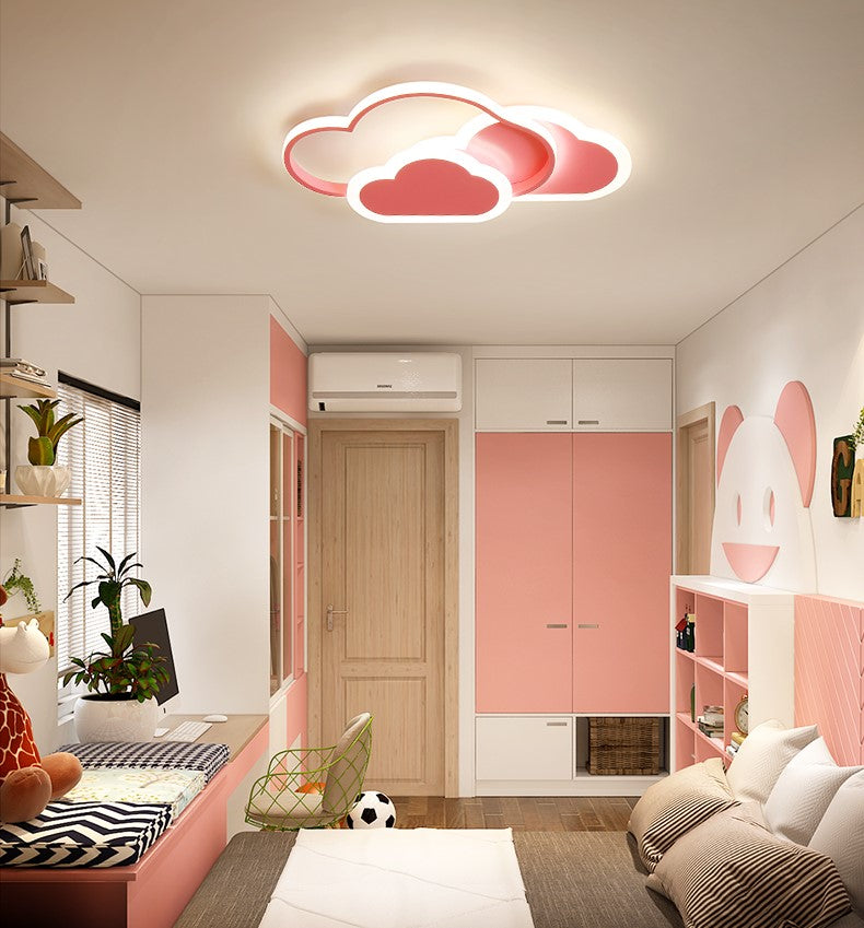 Różowa Lampa Sufitowa LED w Kształcie Chmurki Oliwka 40W z Pilotem - Pokój Dziecięcy