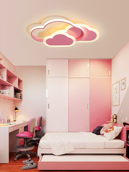 Różowa Lampa Sufitowa LED w Kształcie Chmurki Oliwka 40W z Pilotem - Pokój Dziecięcy
