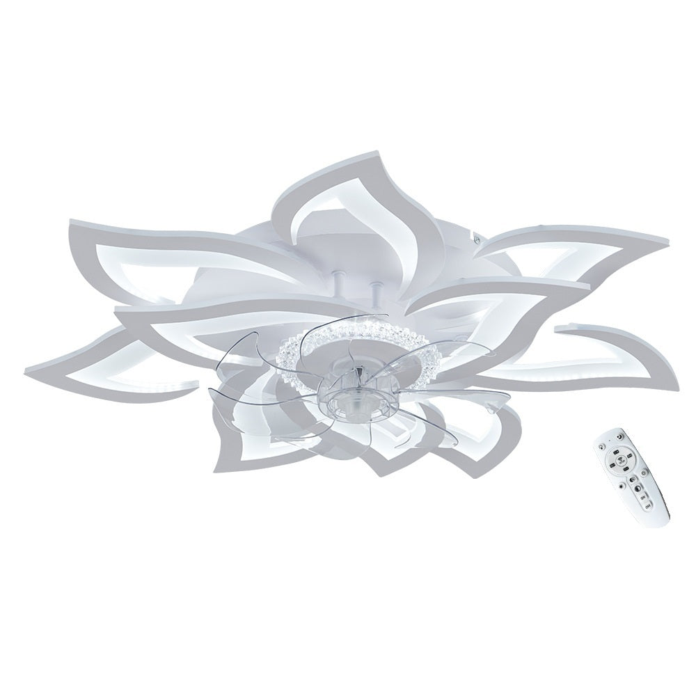 Lampa sufitowa LED Duża Kwiat Lotosu z wiatrakiem biała z trybem zimowym