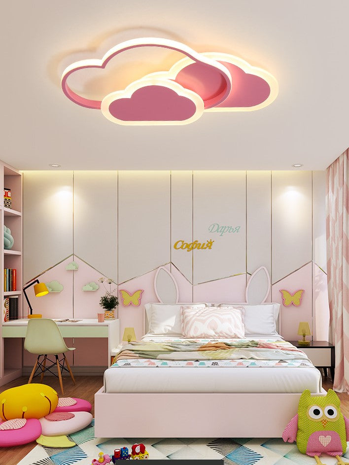 Różowa Lampa Sufitowa LED w Kształcie Chmurki Oliwka 40W z Pilotem - Pokój Dziecięcy