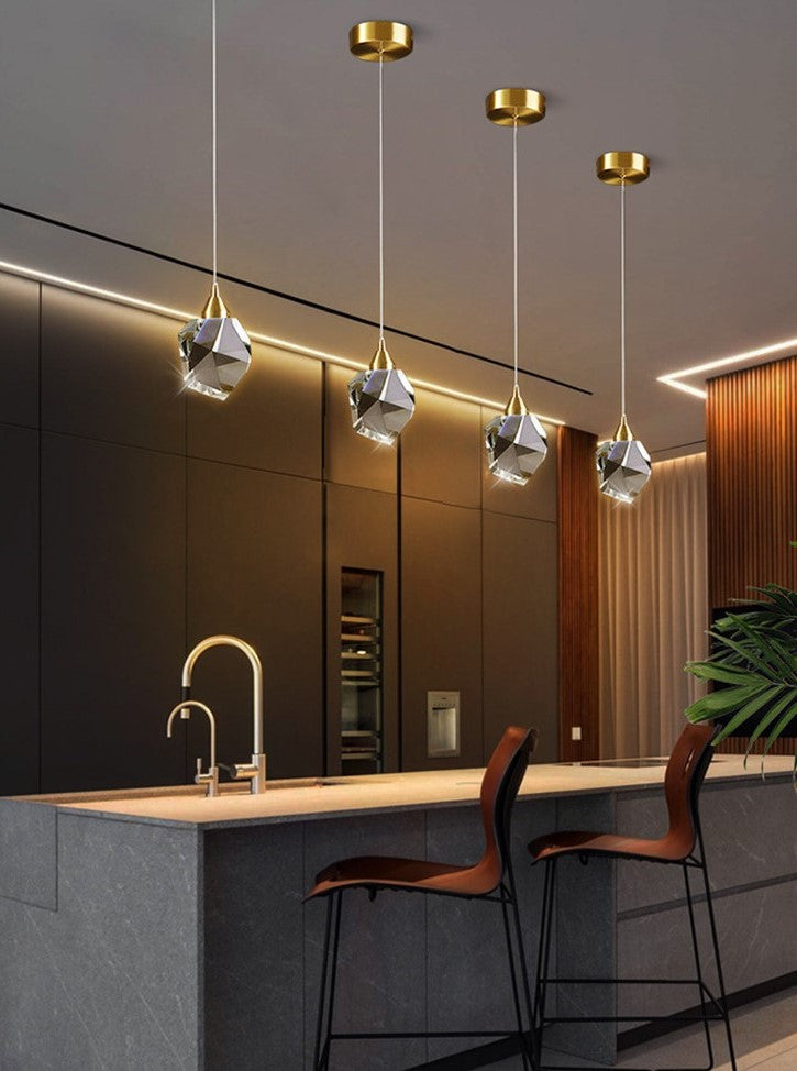 Lampa LED Wisząca Sufitowa Glamour kropla Złota|10|10|130|5W|kryształ|